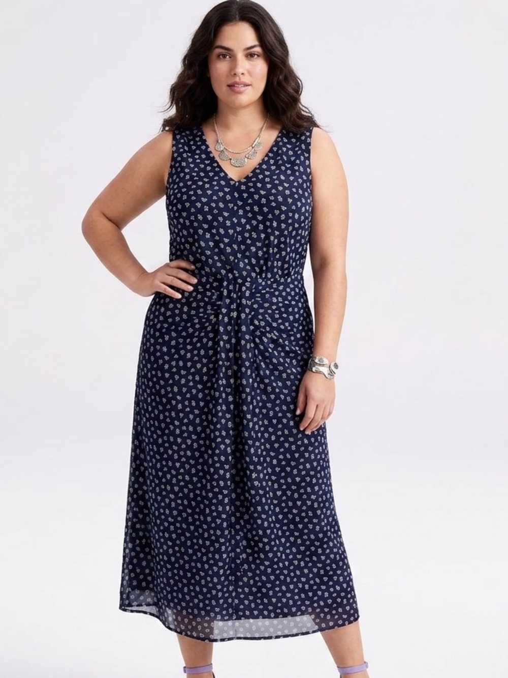 Cabi 2-Piece Tank Top & Skirt Set Navy Lavender Sz XL EUC